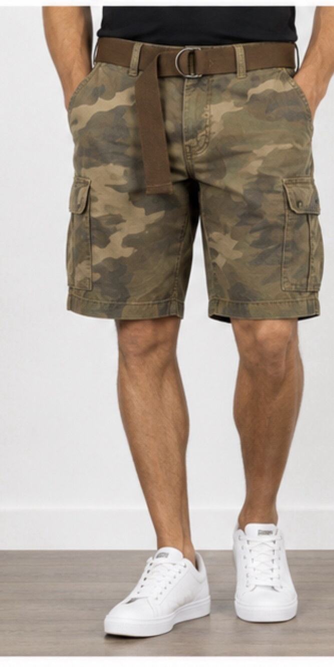 Guess Mens Cargo Shorts 36 Camo Ripstop Cotton Utility Belted Camouflage